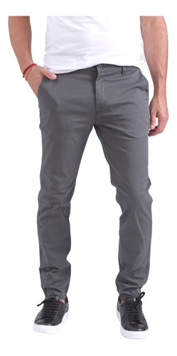 Pantalón Chino Skinny Bravo Jeans De Gabardina Gris T. 38-54