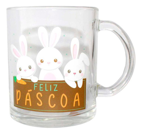 Caneca De Vidro Feliz Páscoa Coelhos Vários Modelos Com Nota