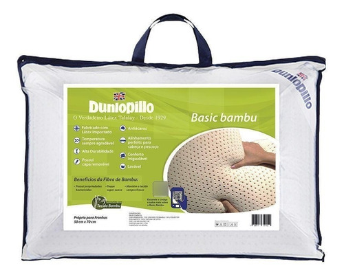 Travesseiro Dunlopillo Basic Bambu, 100% Látex, 050 X 070 Cm