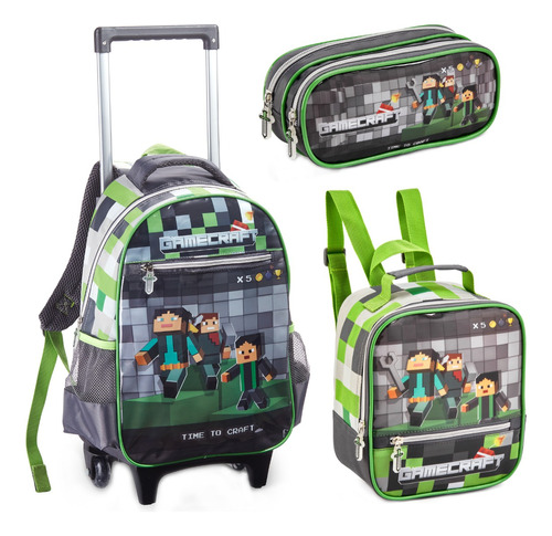 Kit Mochila Infantil Minecreft Rodinhas Tam G Escolar