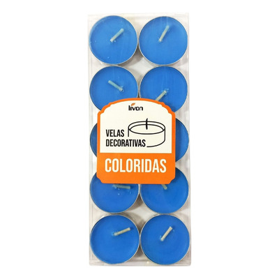 10 Velas Decorativas Romântica Rechaud Alumínio Flutuante Cor Azul Fragrância Sem Perfume Lisa