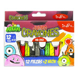 Crayones Jumbo C/12 Colores + 2 Neon Cuerpo Redondo Indra