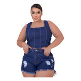 Short Plus Size Desfiado E Cropped Estiloso Conjunto Jeans