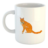 Taza De Ceramica Gato Atigrado Naranja Comiendo