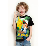Camisa, Camiseta Criança 5%off Anime Pikachu E Ash Exclusiva