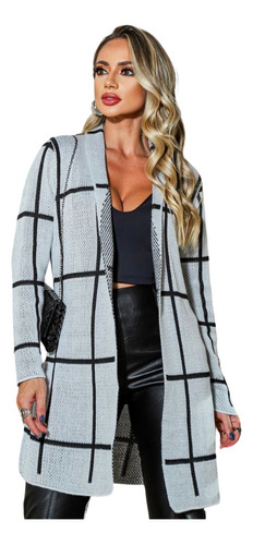 Casaco Feminino Tricot Alongado Elegante Cardigan Inverno