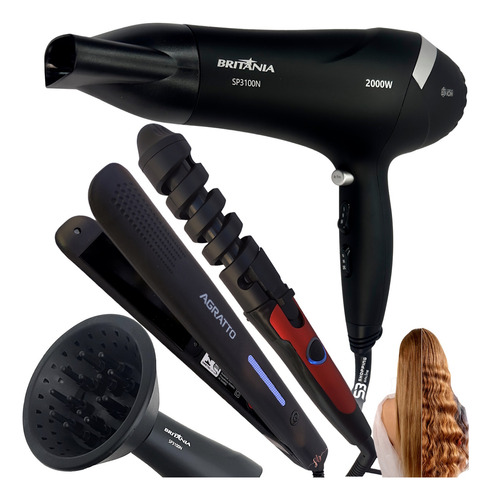 Secador De Cabelo Profissional + Modelador + Prancha 110v