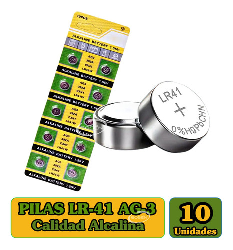 Pack Pila Alcalina Ag3 / Lr41 / 392a / Tipo Boton - 10 Unid