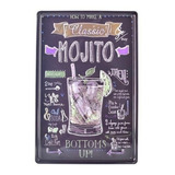 Aviso Metálico Con Relieve Mojito Para Bar