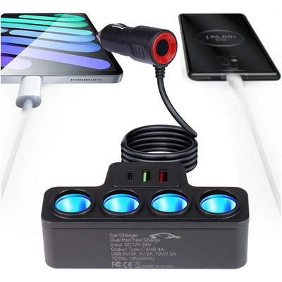 Adaptador De Mechero 4 Tomas Cargador De Coche Usb Pd Qc3.0 | MercadoLibre