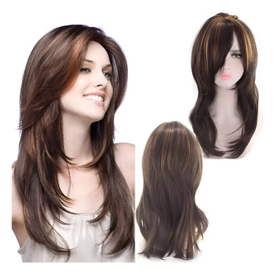 Pelucas Bob Con Flequillo Cosplay Para Mujer Pelo Natural Marrón Mixto 60cm