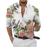 Camisa Hawaiana Manga Larga Con Estampado Floral Hombre