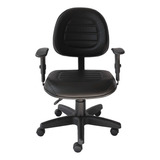 Cadeira De Escritório Metalwood Ecoflex Escritório Couro Home 8566 Ergonômica  Preta Com Estofado De Couro Sintético