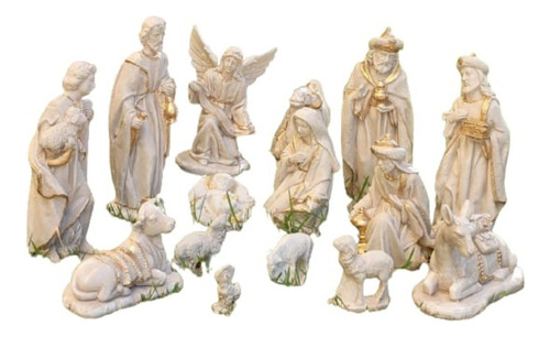 Presepio Gesso 15pças Dourado Biblico Decoração Natalina