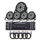 5 Canhao Refletor 18 Leds Rgbw 12w Quad +mesa Dmx + Cabos 5m