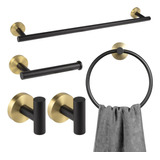 Kit De Accesorios Para Baño 5 Piezas - Negro Dorado