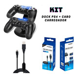 Kit Carregador Play4 Dock Vertical + Cabo 2metro Ps4 Dobe 