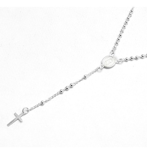 Collar Rosario Virgen De Guadalupe 3mm 45cm De Acero Blanco 