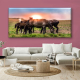 Cuadro Canva Decorativo Caballos Al Atardecer 50x100 Cm