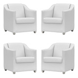 Kit 4 Poltronas Decorativas Para Sala De Espera Corino Cores Cor Branco