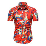 Camisa Manga Slimfitcorta Hawaiana Con Estampado Para Hombre
