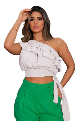 Cropped Blusa Feminina Um Ombro Só Babado De Amarrar