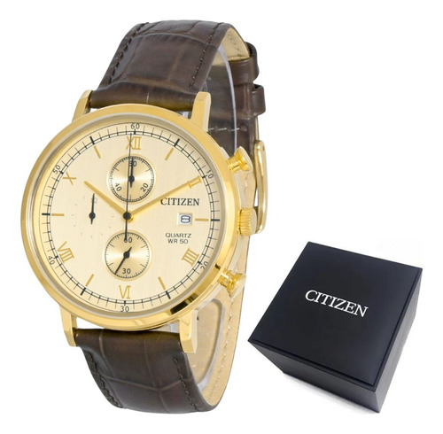 Relógio Masculino Citizen Cronógrafo Pulseira Marrom Couro