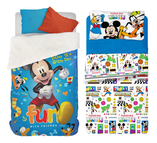 Combo Sabanas 1 1/2 + Frazada Infantil Corderito Mickey