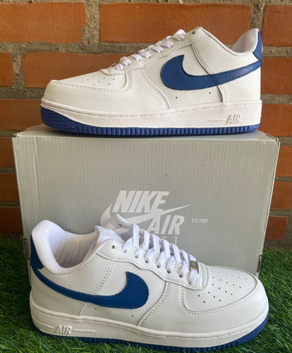 Tenis Originales Nike Air Force 1 Piel Blanco Y Azul Rey 26