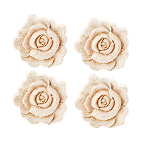 4pcs Apliques Tallados De Madera De Rosa Decoración De...