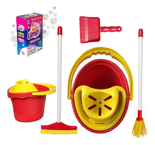 Brinquedo Limpeza Infantil Criança Vassoura Rodo E Pá 5pçs