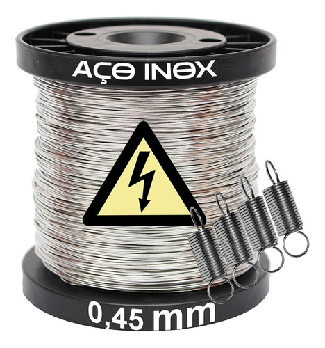 Fio Arame Aço Inox 0,45 Mm Para Cerca Elétrica 120m 4 Molas