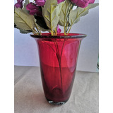 Vaso Florero Vidrio Soplado Rojo. 17 Cm 