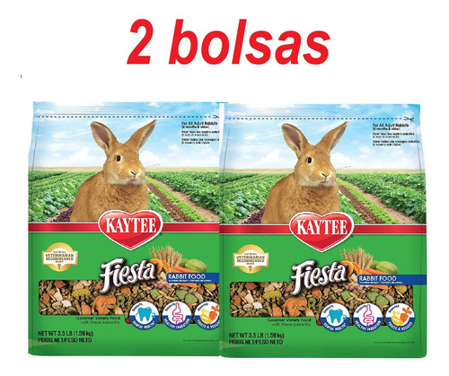 Combo Alimento Premium Kaytee Fiesta Conejo 1.58 Kg 2 Pzas