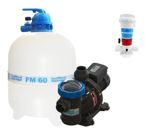 Kit Filtro + Bomba 1,0cv Piscina Fm 60 113m³ + Dosador Cloro