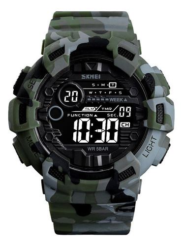 Reloj Hombre Skmei 1472 Sumergible Digital Alarma Cronometro Malla Verde Camuflaje