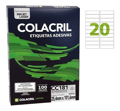 Etiqueta Adesiva Carta Com 20 Etiquetas Colacril Cc181 