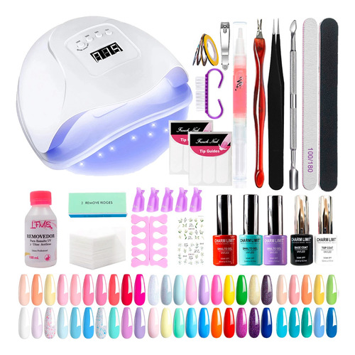 Kit Uñas Manicura Semipermanente Gel Cabina Uv Led 80w