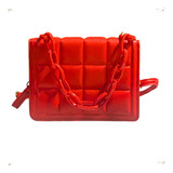 Cartera  Elisabeth&co Fashion Square Diseño Tartan De Cuero Sintético  Roja Con Correa De Hombro Roja Asas Color Rojo Y Herrajes Metal Y Plástico