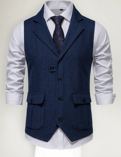 Chaqueta De Tweed En Espiga Para Hombre, Chaleco Vintage Con