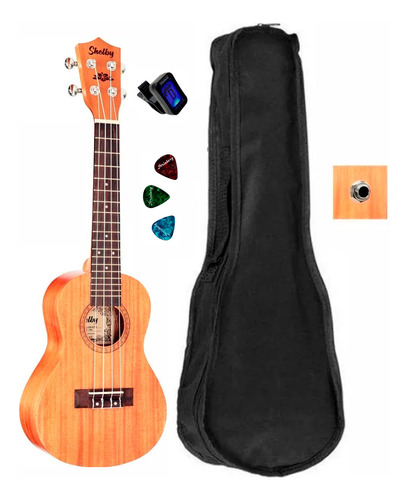 Kit Ukulele Concert Shelby Elétrico Su23m + Capa Afinador Cor Marrom