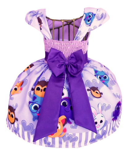 Vestido Temático Infantil Bolo Fofo Lilás Busto Sublim+ Laço