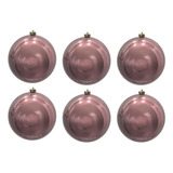 Bola De Natal Rosa Brilhante Decoração 10cm Conjunto Com 6un