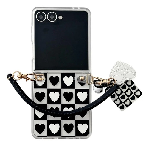 Funda Plegable Para Motorola Moto Razr 50\u002F60 Con Correa De Mano, Diseño De Corazones En Blanco Y Negro, Anticaídas Y Antiarañazos | Meses sin interés