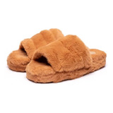 Pantuflas Mujer Invierno Piel Peluche Moda Puntera Abierta