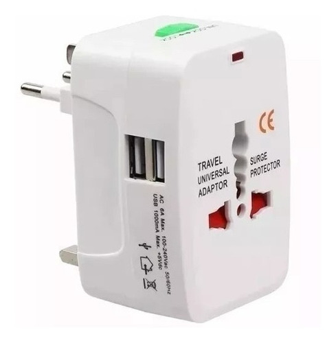 Adaptador De Tomada Universal Com 2 Usb Viagem + 150 Países