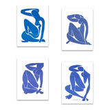 Set 4 Cuadros Cuadriptico Desnudo Azul Matisse 30x40 M Y C