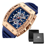 Relojes De Lujo Cuadrados Huecos Mini Focus Para Hombre Color Del Bisel Azul/dorado