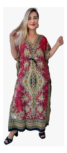 Vestido Kaftan Indiano Longo Estampado Plus Size - Cod. 703