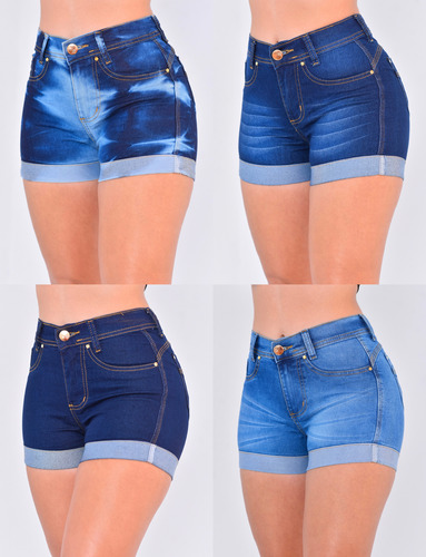 Kit 4 Short Bermuda Jeans Feminino Elastano